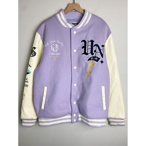 UNDRTD Mens Varsity Jacket 2X Purple Retro Streetwear Embroidered Y2K Pastel
